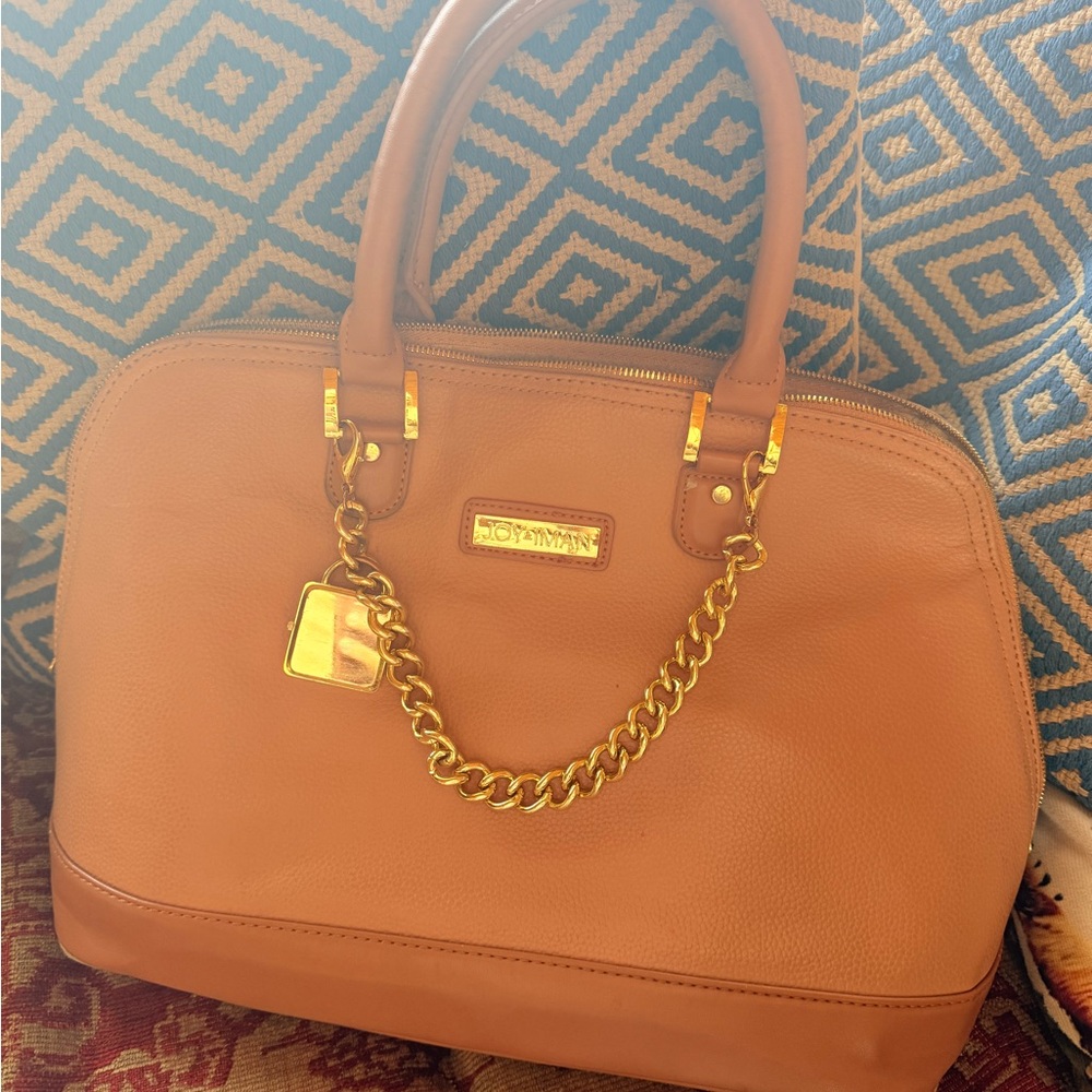 Joy iman Leather Satchel with Gold Chain Accent